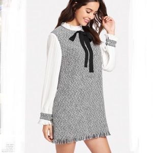 Contrast pleasures sleeve frayed hem tweed dress